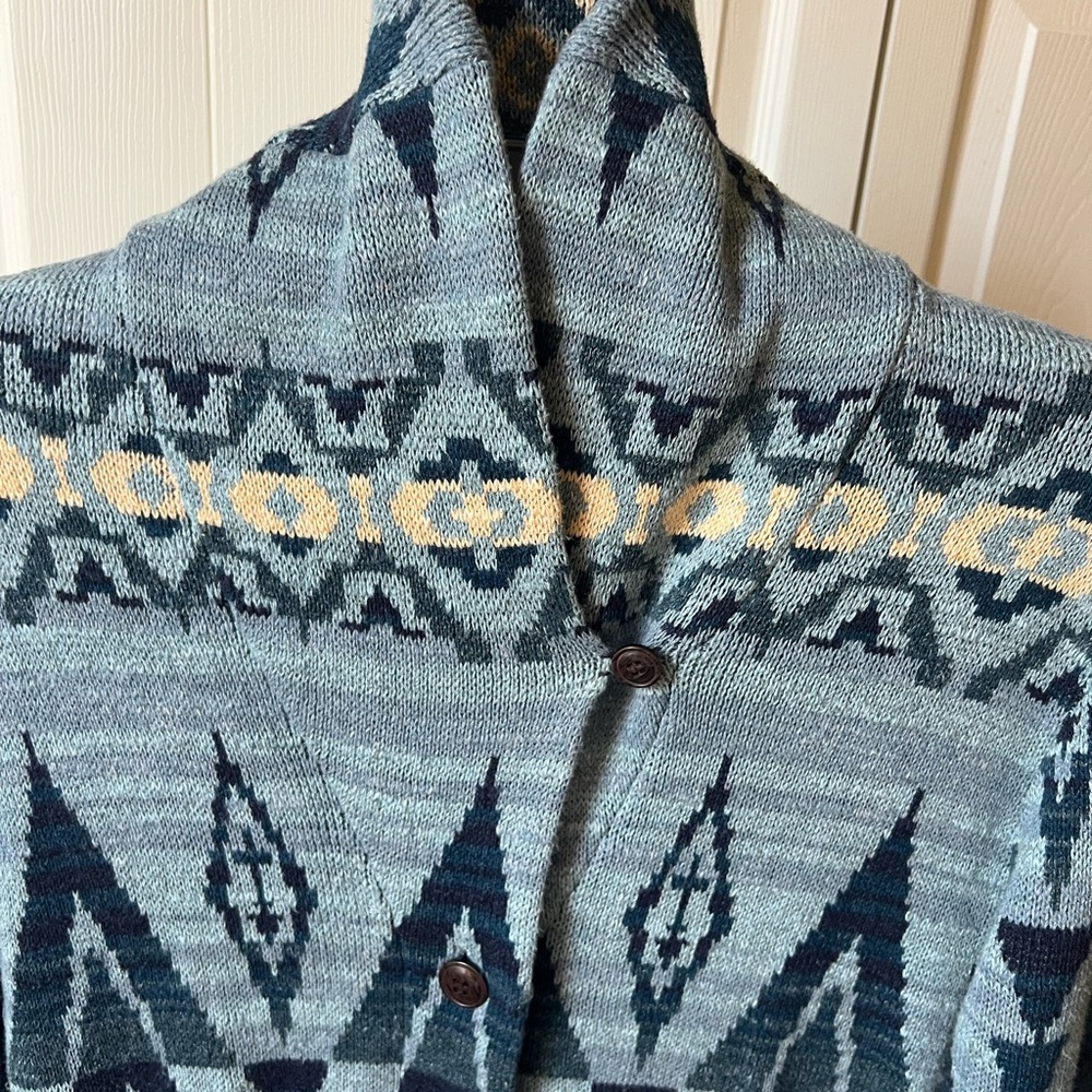 Polo Ralph Lauren Women’s Medium Blue Indigo Aztec Print 100% Cotton Cardigan - Picture 5 of 7